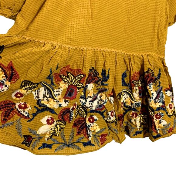 Bhanuni By Jyoti Dariela Beaded Short Sleeve Peplum Top Blouse Golden Yellow XS - Picture 5 of 13